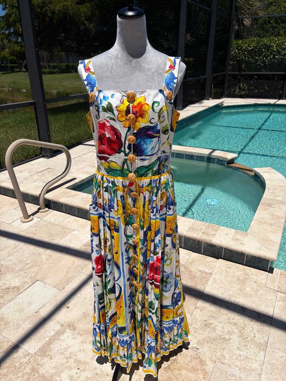 Dolce & Gabbana Carretto Siciliano Print Button Front Poplin Midi Dress